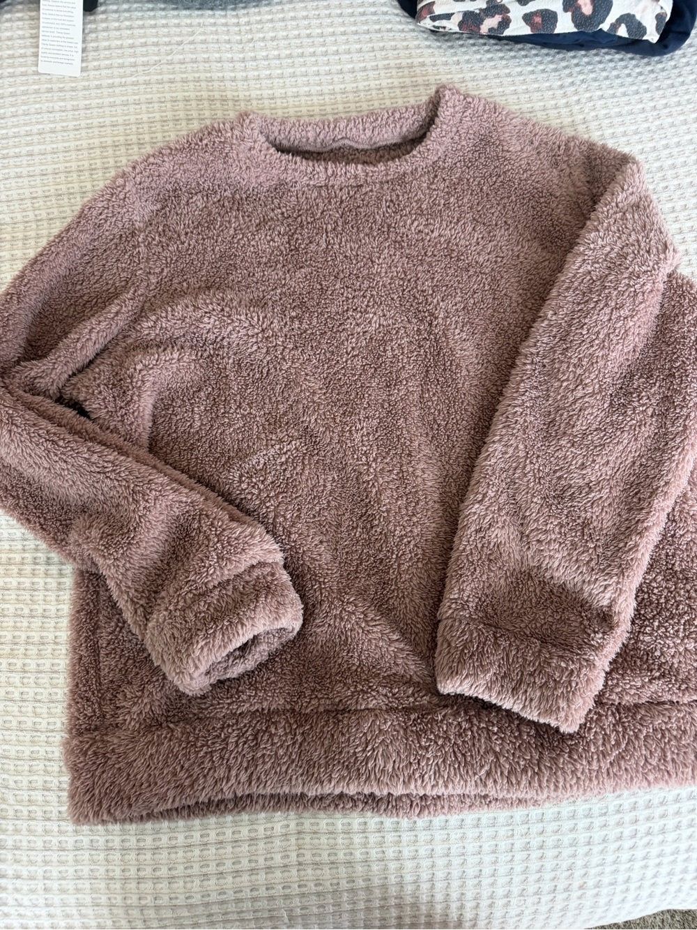 Cupshe Plush Crewneck Sweater in Mauve Pink